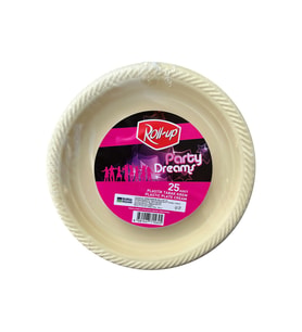 Roll-Up Kullan At Renkli Krem Renk Parti Davet Plastik Tabak - 22 Cm. - 25 Adetlik Paket