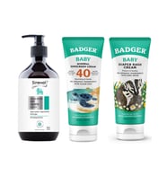 Badger Organik Bebek Güneş Kremi, Pişik Kremi ve Sirenol Organik Bebek Saç Vücut Şampuanı Set 400 mL / 87 mL / 87 mL