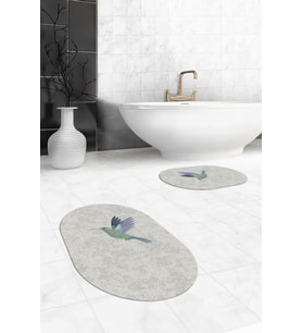 EVDEYA Dijital Yıkanabilir Modern Kuş Desen İkili Banyo Halısı Paspas Oval Klozet Takımı, OKLOZET-36-GRİ, (Gri)