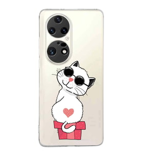 Huawei P50 Pro Uyumlu Kapak Coolcat Tasarımlı Şeffaf Silikon Kılıf
