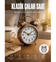 Metal Bronz Nostaljik Masa Saati Alarmlı Büyük Boy Sessiz Mekanizmalı