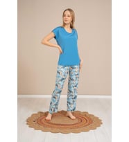 Baha Perfect Club Kadın Bisiklet Yaka Yarım Kol Pijama Takımı 4355 - 1 Adet (Mavi)