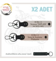 Hız Severlere Özel, İsim Plaka ve B Rh (-) Kan Grubu Yazılı x2 Anahtarlık Set, Yavruağzı-Pudra-Syh (Çok Renkli)