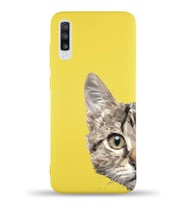 Samsung Galaxy A70 Uyumlu Lansman Kılıf Catface Tasarımlı İçi Kadife Kapak-Sarı (Şeffaf)