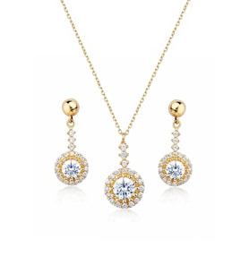 Altın Kaplamalı 925 Ayar Gümüş Zirkon Taşlı Set