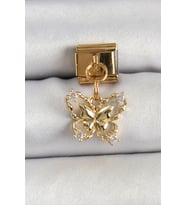 316L Çelik Sallantılı Zirkon Taşlı Model Gold Renk Nomination Charm - TJ-BC1408