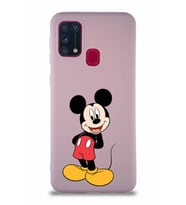 Samsung Galaxy M31 Soft Premier Kapak Mickey Mouse-B Tasarımlı Silikon Kılıf - Pudra (Şeffaf)