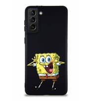 Samsung Galaxy S21 Plus Soft Premier Kapak Sünger Bob Tasarımlı Silikon Kılıf - Siyah (Şeffaf)