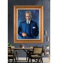Altın Varaklı Çerçeveli Paspartulu Atatürk Tablo nh70 (Gold)