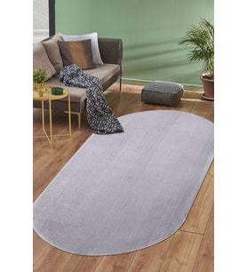 Dijidekor Peluş Halı Açık Gri Cool Yıkanabilir Oval Kesme Post Yolluk Kilim Salon Halısı Modelleri