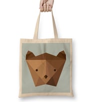 Geometric Animal Bear Head Bez Çanta Uzun Saplı