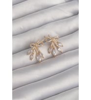 Pirinç Gold Renk Zirkon Taşlı Fiyonk Küpe TJ-BKP9293
