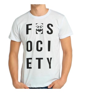 Bant Giyim - Mr. Robot FSociety Beyaz Erkek T-shirt Tişört