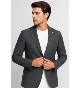 Erkek Dokulu Yarım Astar Esnek Blazer Tek Ceket 12010-Koyu Gri
