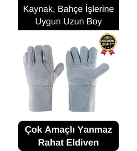 Özel Üretim Uzun Boy Isıya Dayanıklı Rahat Yangın İçin Kaynakçı Yanmaz Çok Amaçlı Bahçe Deri Eldiven