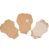Unisex Kahve Bej Yaprak Desenli 3'lü Zıbın Set
