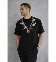 Erkek Baskılı T-Shirt Kısa Kol Bisiklet Yaka Regular Fit Rahat Kalıp Günlük Tişört - Siyah