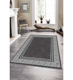 Gri Çerçeveli Kaymaz Tabanlı Makinede Yıkanabilir Halı RV043 - 100 x 160 cm