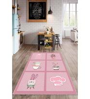 Pembe Kaymaz Tabanlı bitki desenli Desenli Mutfak Halısı AR918