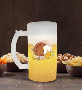 BK Gift Kişiye Özel İsimli Buzlu Cam Bira Bardağı 50cl-102 (Beyaz)