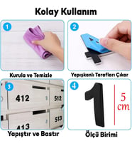 Yapışkanlı Kapı Numarası Küçük Boy 50 mm 5 cm Numara 1 Rakam Bir Sayısı Siyah Renk Numaralar 1 Adet