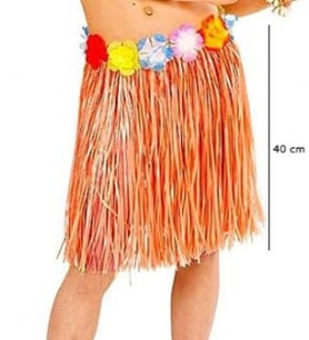 Yetişkin ve Çocuk Uyumlu Turuncu Renk Püsküllü Hawaii Luau Hula Etek 40 cm