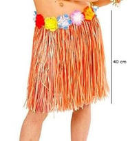 Yetişkin ve Çocuk Uyumlu Turuncu Renk Püsküllü Hawaii Luau Hula Etek 40 cm