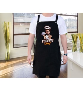 BK Gift Kişiye Özel Erkek Chef Karikatürlü Profesyonel Siyah Mutfak Önlüğü, Aşçı Önlüğü, Şef Önlüğü, Arkadaşa Hediye-11
