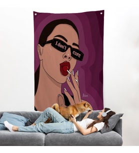 I Don't Care - Umrumda Değil Yazan Pop Art Kadın Duvar Örtüsü-7681