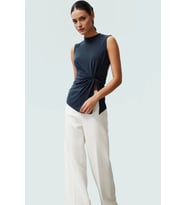 Kadın Asimetrik Kolsuz Örme Bluz Modal Polyester Günlük Şık Özenle Seçilmiş Kaliteli İşçilik (Antrasit)