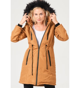 Dewberry Kadın %100 Polyester Kaban Taba Z6762 Katmanlı Kombin, Şehir ve Ofis Stili, Kazak ve Gömlek Kombini