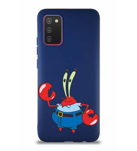 Samsung Galaxy A02S Soft Premier Kapak Bay Yengeç Tasarımlı Silikon Kılıf - Lacivert (Şeffaf)