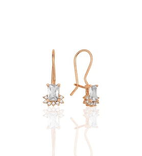 Gümüş rose baget kesim zirkon taşlı pırlanta modeli çengelli küpe SGTL11950ROSE