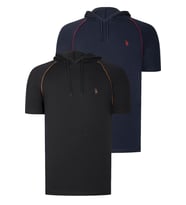 İKİLİ SET T8570 DEWBERRY KAPŞONLU ERKEK T-SHIRT-SİYAH-LACİVERT