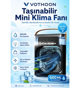 Taşınabilir Işıklı 5 Spreyli Vantilatör Buzlu Buharlı Vantilatör Mini Fan Nemlendirici Buharlı 600
