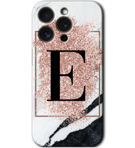 İphone 15 Pro Kılıf HD Desen Baskılı Kılıf - Pembe Mermer Desenli E Harfi