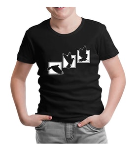 Birds Flying against Frames Siyah Çocuk Tshirt