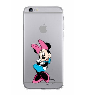 Apple iPhone 6 Uyumlu Kamera Korumalı Tıpalı Kapak Minnie Mouse TasarımlıŞeffaf Kılıf
