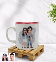 BK Gift Kişiye Özel Sevgililer Karikatürlü İçi Kırmızı Renkli Kupa Bardak Model 81