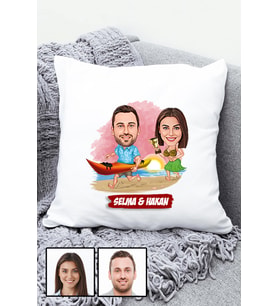 Sevgiliye Hediye Yaz Temalı Karikatürlü Yastık