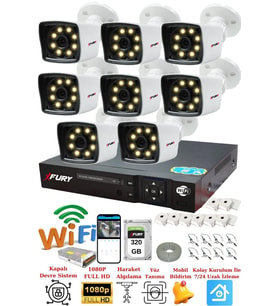FURY 8 Kamera 5mp Lens 1080p 2mp Color Görüntü 8 Warm Led Gece Görüş FullHd Güvenlik Kamera Sistemi 5525W 320GB