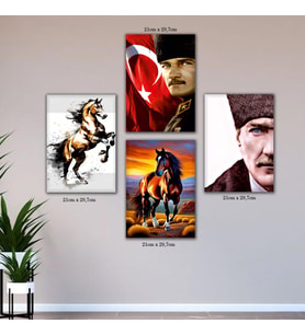 ayyıldız atatük silüet şahlanan at resimli 4lü hd baskılı kanvas tablo resim