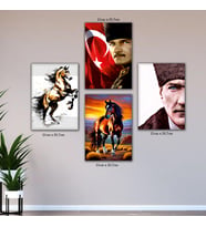 ayyıldız atatük silüet şahlanan at resimli 4lü hd baskılı kanvas tablo resim