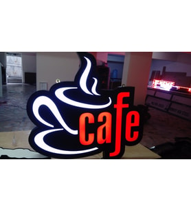 Cafe Yazılı Tabela 3D Led Neon Etkili Işıklı Tabela 30X45 CM Tek Taraflı