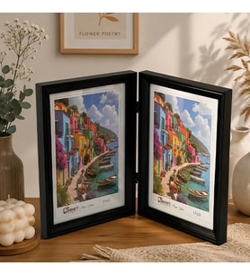 Siyah İkili Katlanır Fotoğraf Çerçevesi 15x21 cm