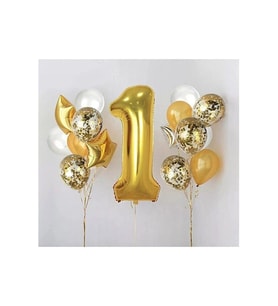 1 Yaş Gold Folyo Balon Şeffaf Balon Seti Doğum Günü Parti Seti M21