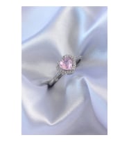 Mey İthalat® Gümüş Renk Pembe Zirkon Taşlı Kalp Charm Model Pirinç Kadın Yüzük