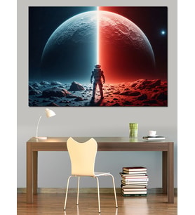 Uzayda Bölünmüş Gezegen Ve Astronot Dekoratif Kanvas - Mdf Ahşap Tablo