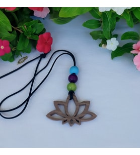 Woodensea Masif Ceviz Ahşap Lotus Kolye Boncuk Süslemeli El Yapımı