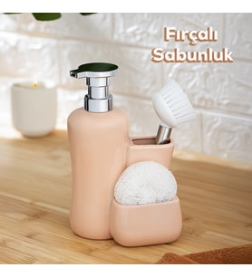 Porsima 277744 Tezgah Üstü Pudra Sıvı Sabunluk Fırçalı Süngerlikli Sabunluk (550ml) 20cm